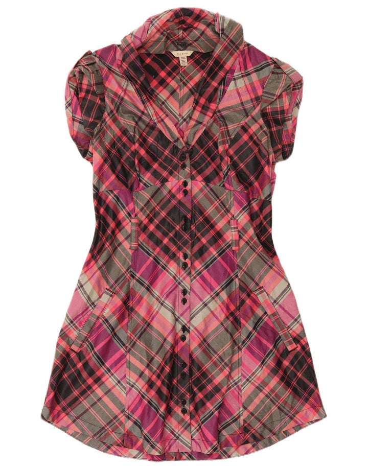 Ted Baker camisa feminina de manga curta tamanho 3 médio rosa algodão xadrez