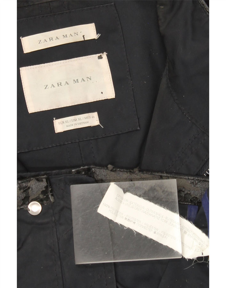 Jaqueta utilitária masculina Zara UK 42 XL azul marinho poliéster