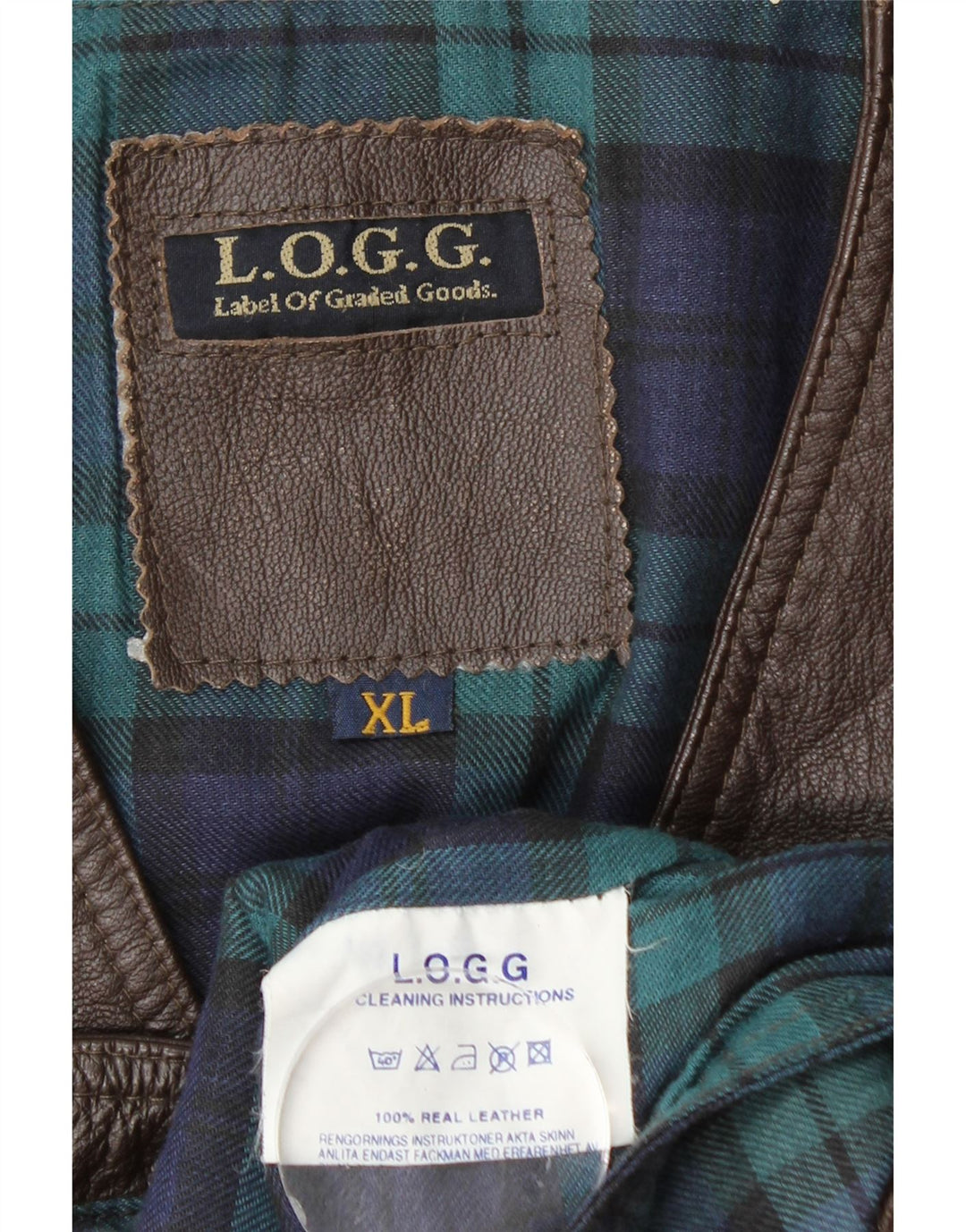 L.O.G.G Colete de couro masculino XL couro xadrez marrom