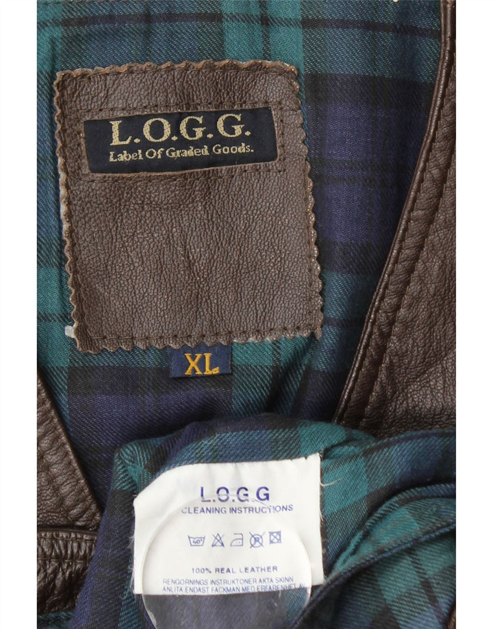L.O.G.G Colete de couro masculino XL couro xadrez marrom
