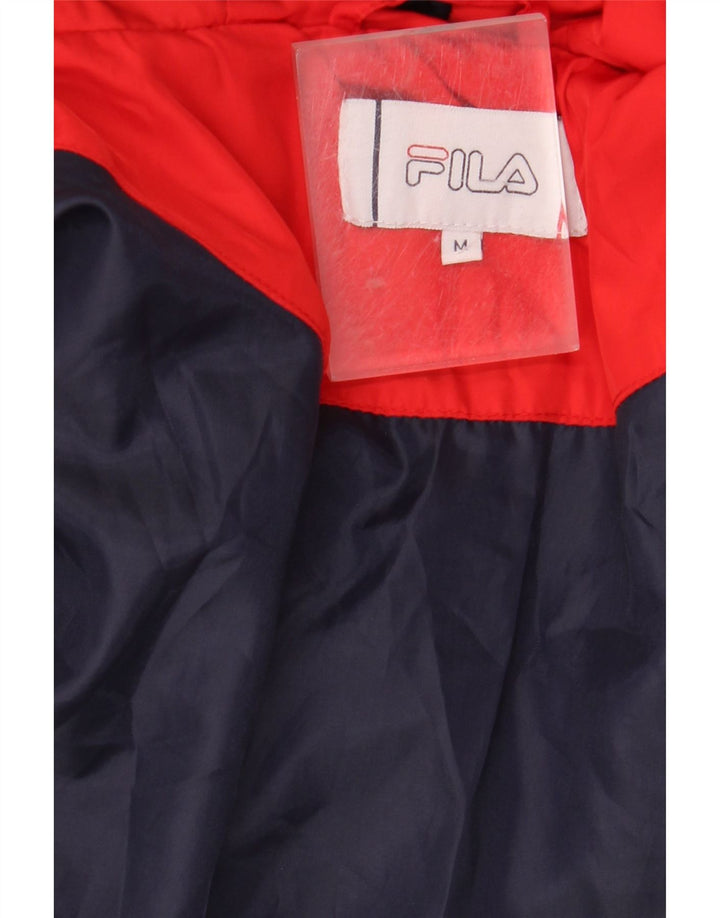 Jaqueta masculina acolchoada com capuz gráfico FILA UK 38 Medium Red Colourblock