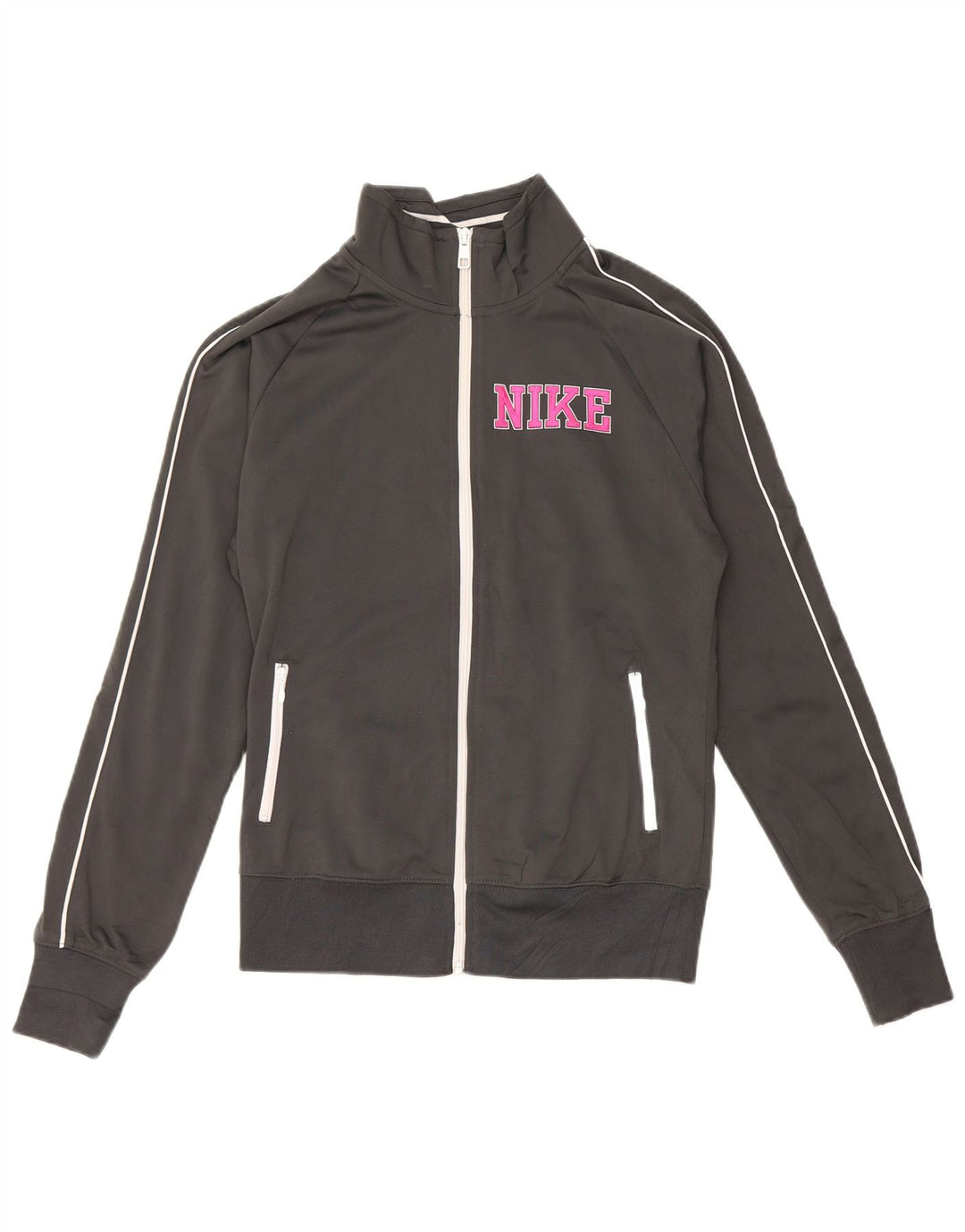 NIKE Womens Graphic Tracksuit Top Jacket UK 14 Médio Cinza Poliéster
