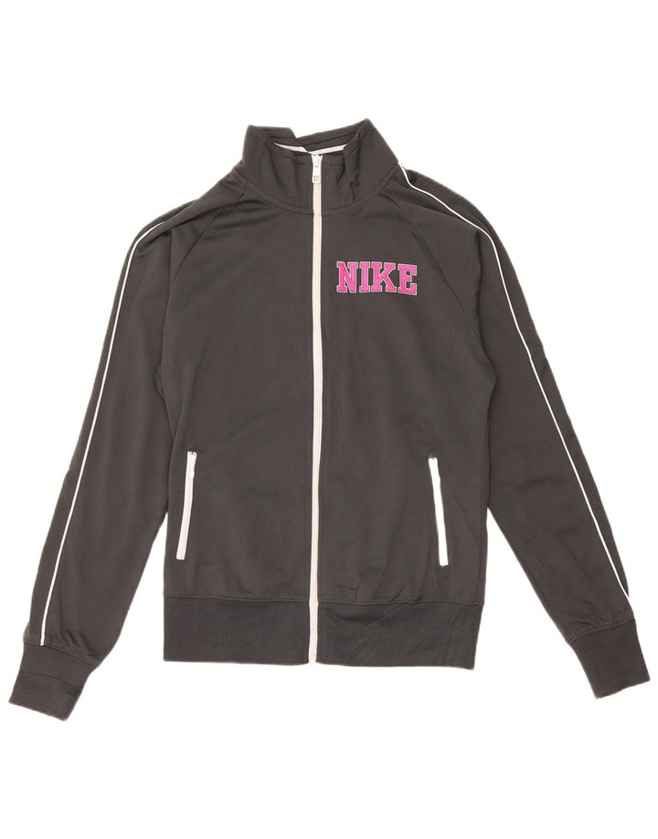 NIKE Womens Graphic Tracksuit Top Jacket UK 14 Médio Cinza Poliéster
