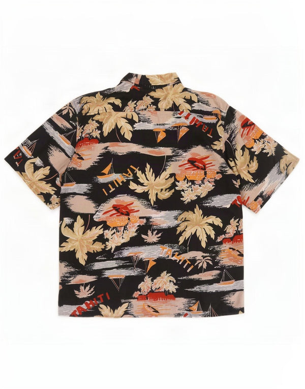 Camisa feminina havaiana vintage de manga curta UE 40/42 médio preto floral