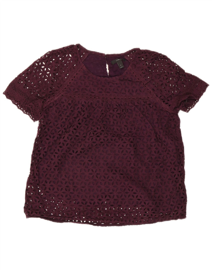 J. CREW blusa feminina top US 8 algodão floral roxo médio