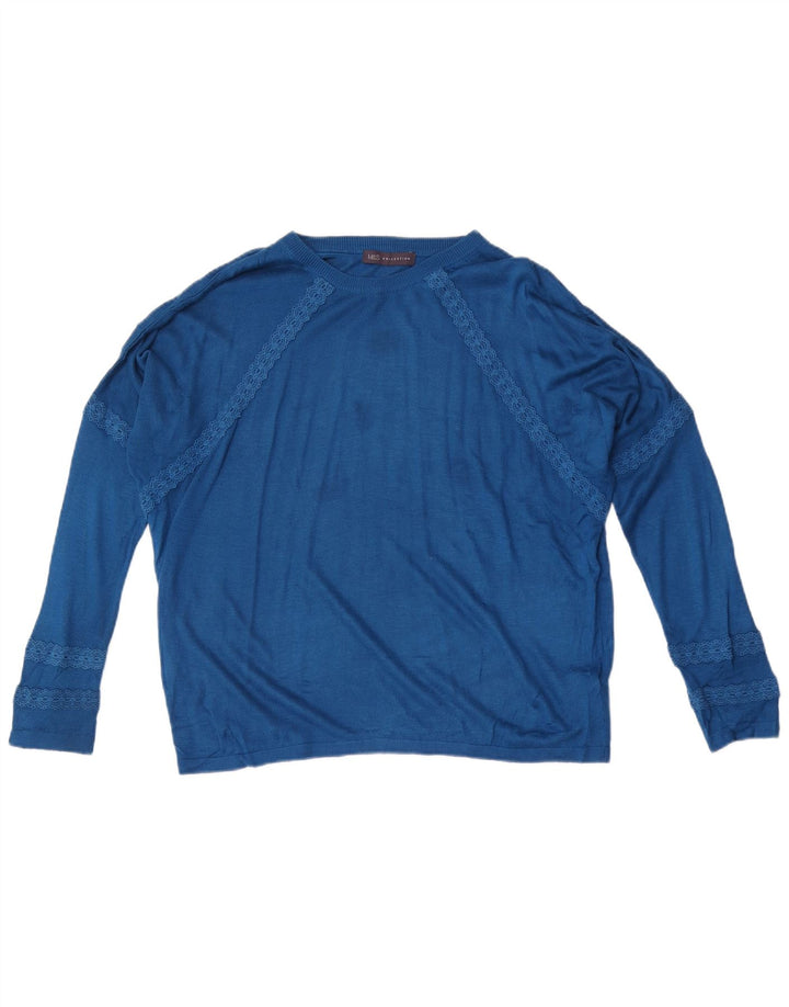 Suéter feminino Marks & Spencer com gola canoa grande Reino Unido 14 azul médio