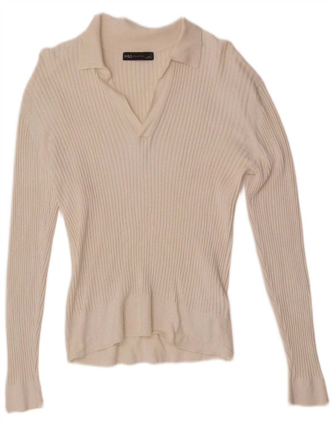 Suéter feminino Marks & Spencer com gola polo e viscose branca média Reino Unido 14