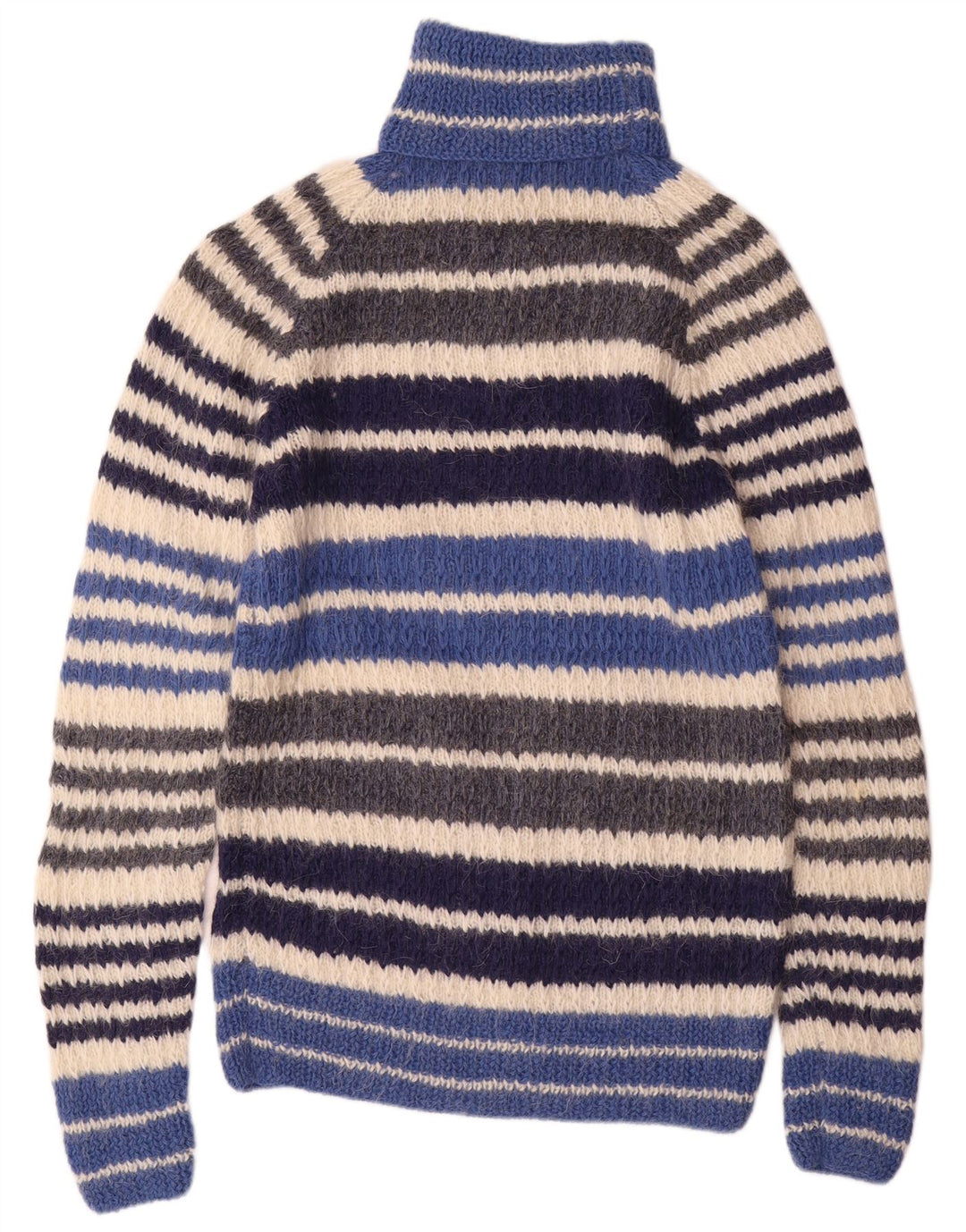 Suéter feminino vintage com gola redonda UK 12 listrado médio multicolorido