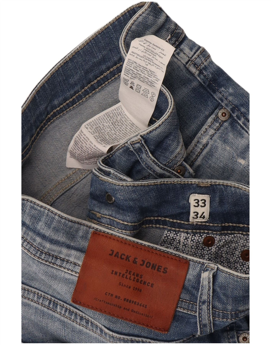 Jeans masculinos Jack & Jones desgastados slim W33 L34 algodão azul