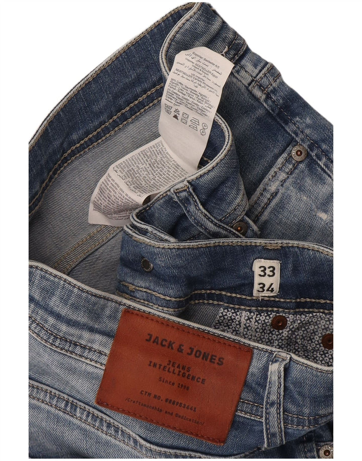 Jeans masculinos Jack & Jones desgastados slim W33 L34 algodão azul