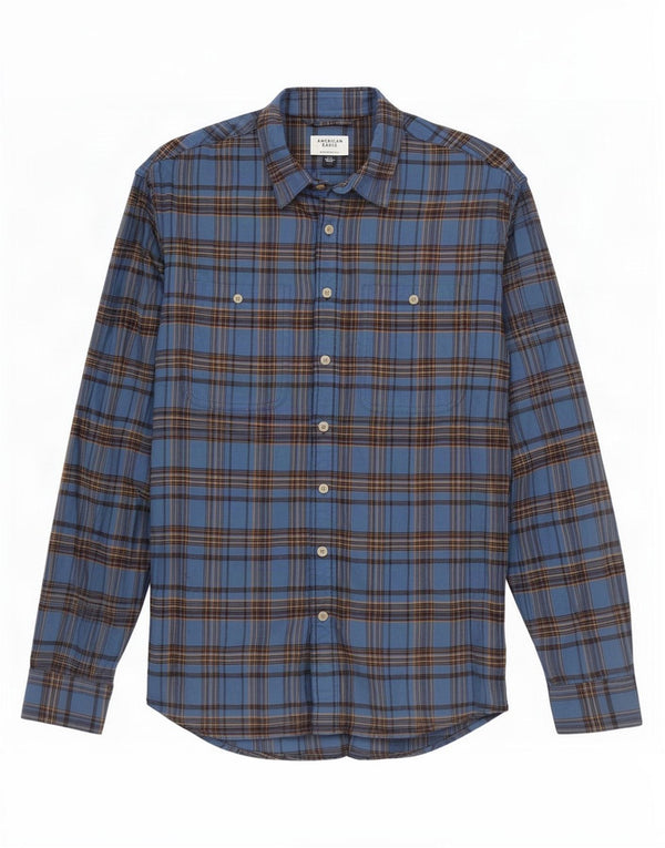 Camisa masculina de flanela de ajuste relaxado American Eagle grande algodão xadrez azul