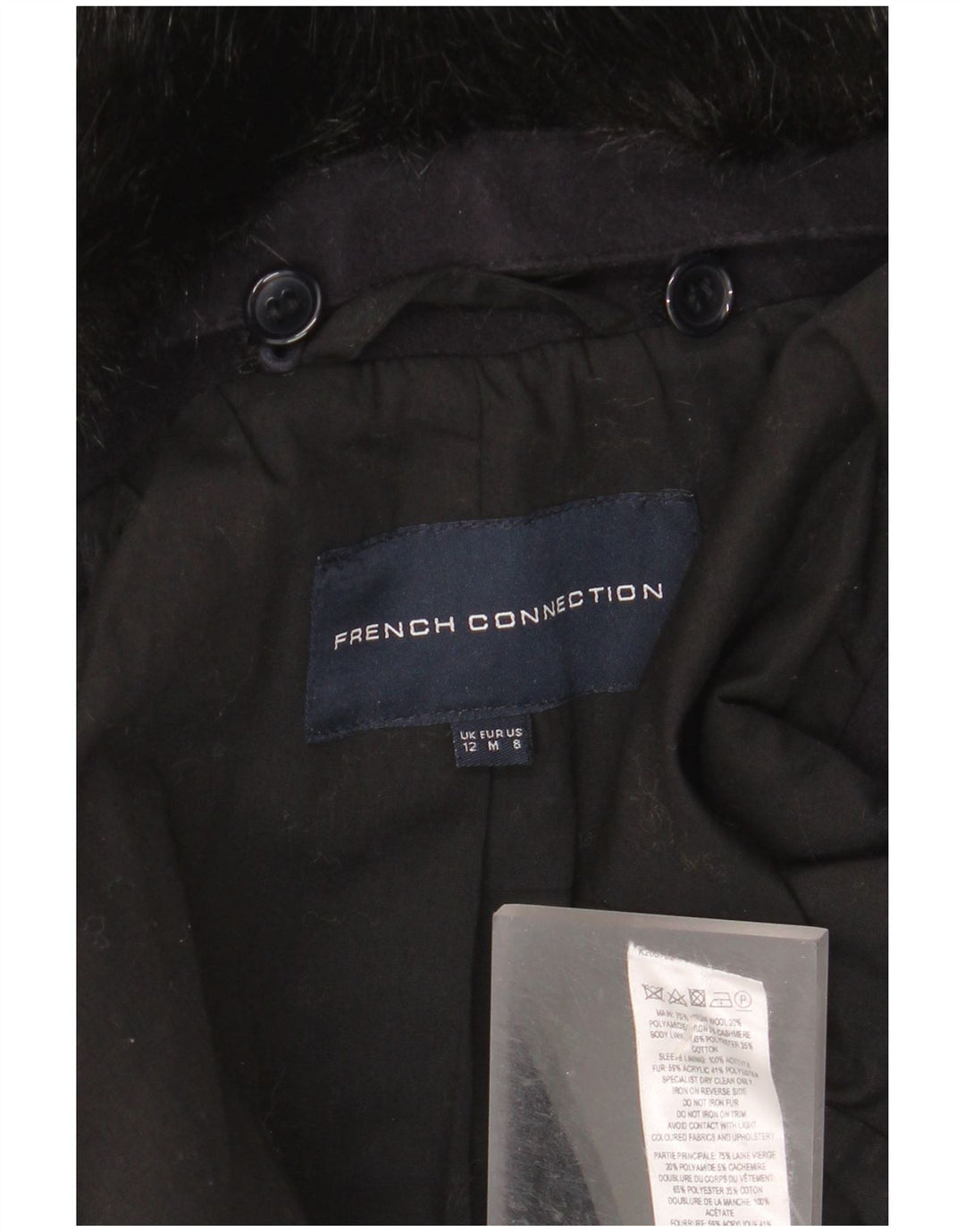 Sobretudo feminino French Connection UK 12 lã virgem azul marinho médio