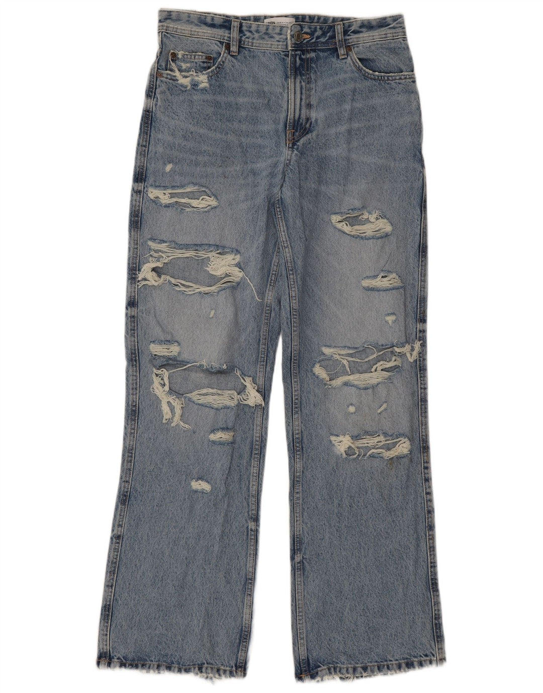 Zara Jeans feminino com corte bootcut desgastado EU 36 XS W26 L32 Azul