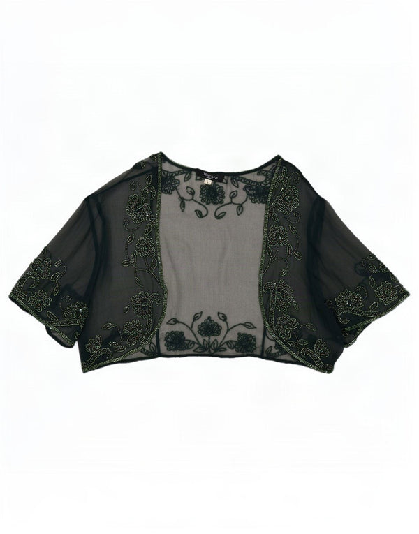 Bolero feminino vintage transparente UK 16 grande verde floral