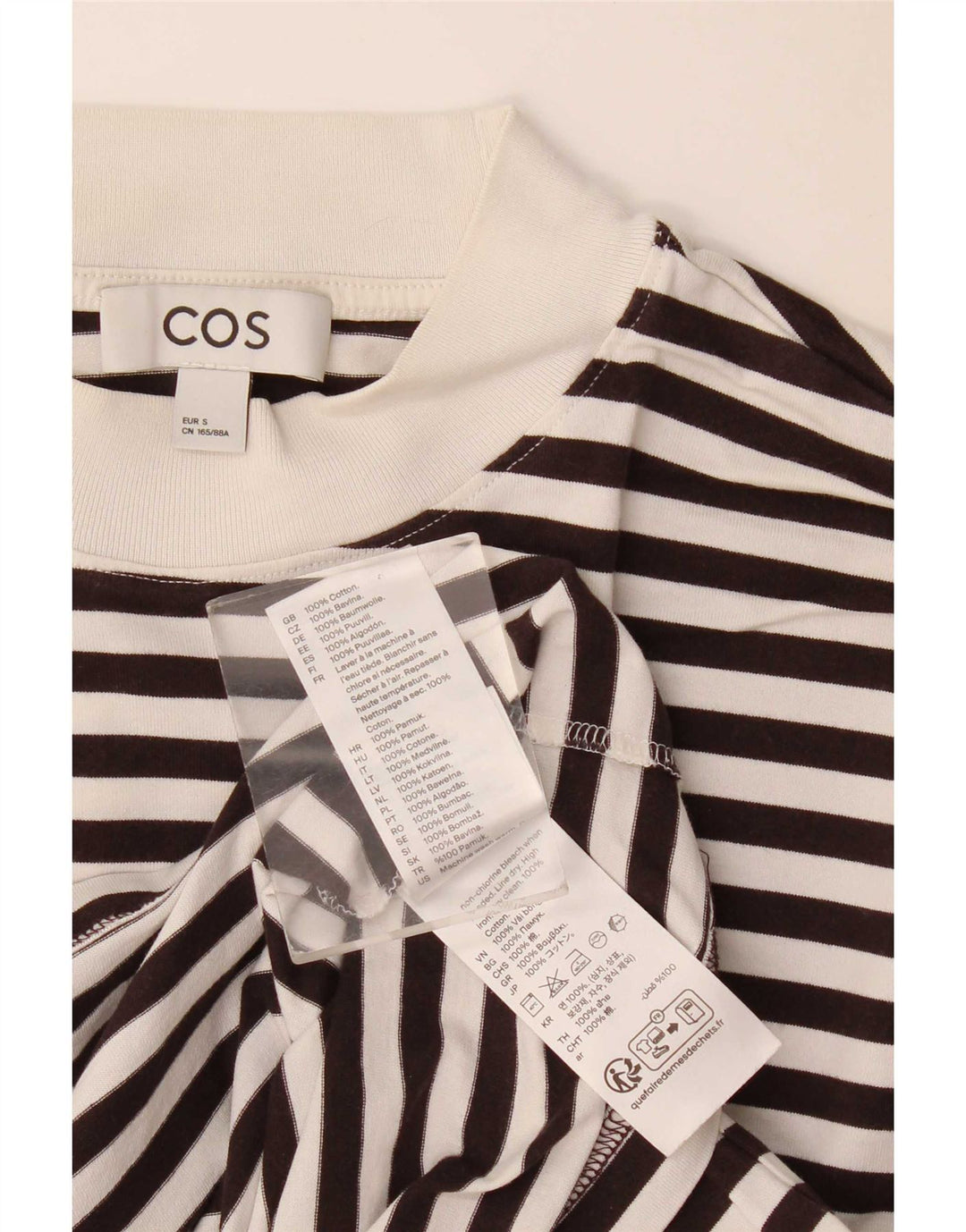 Cos feminino oversized manga comprida Reino Unido 10 algodão listrado preto pequeno