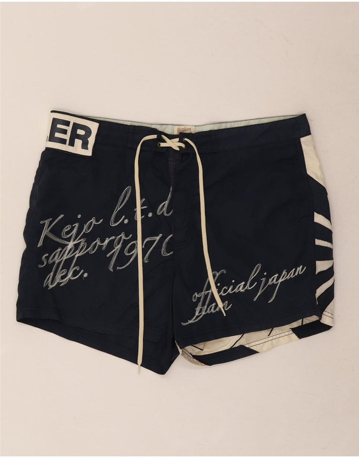 Shorts de natação masculino Kejo gráfico médio azul marinho colorblock nylon