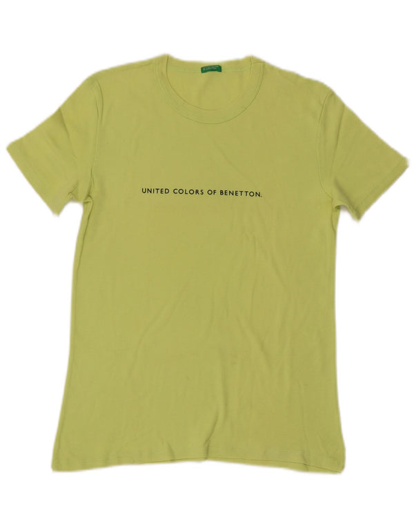 Camiseta feminina gráfica Benetton UK 12 algodão verde médio