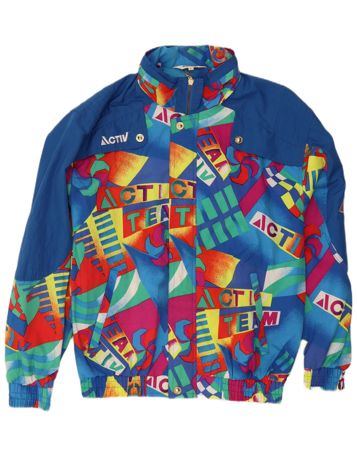 Jaqueta bomber com capuz gráfico masculino Active UK 40 grande bloco colorido azul