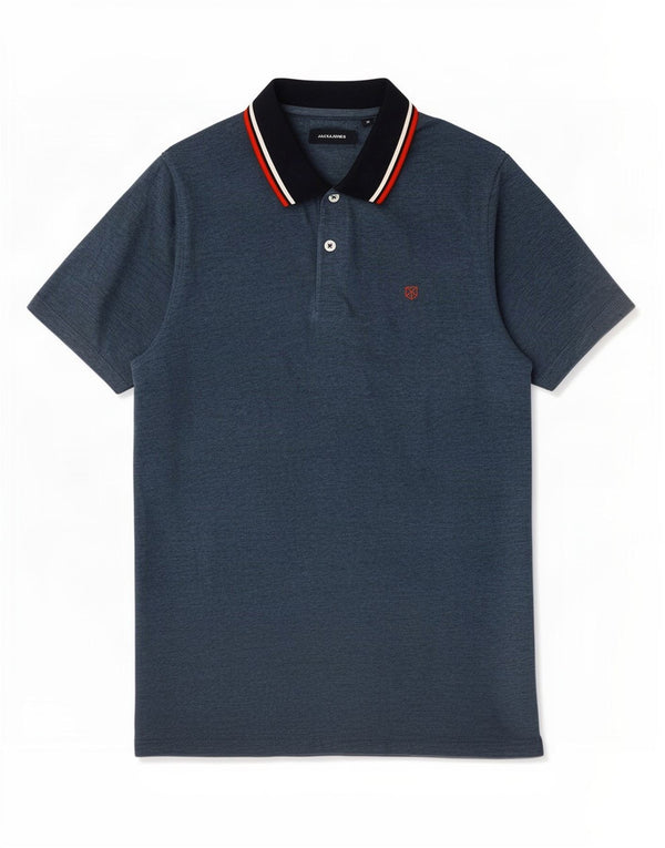 Camisa polo masculina Jack & Jones de algodão azul médio