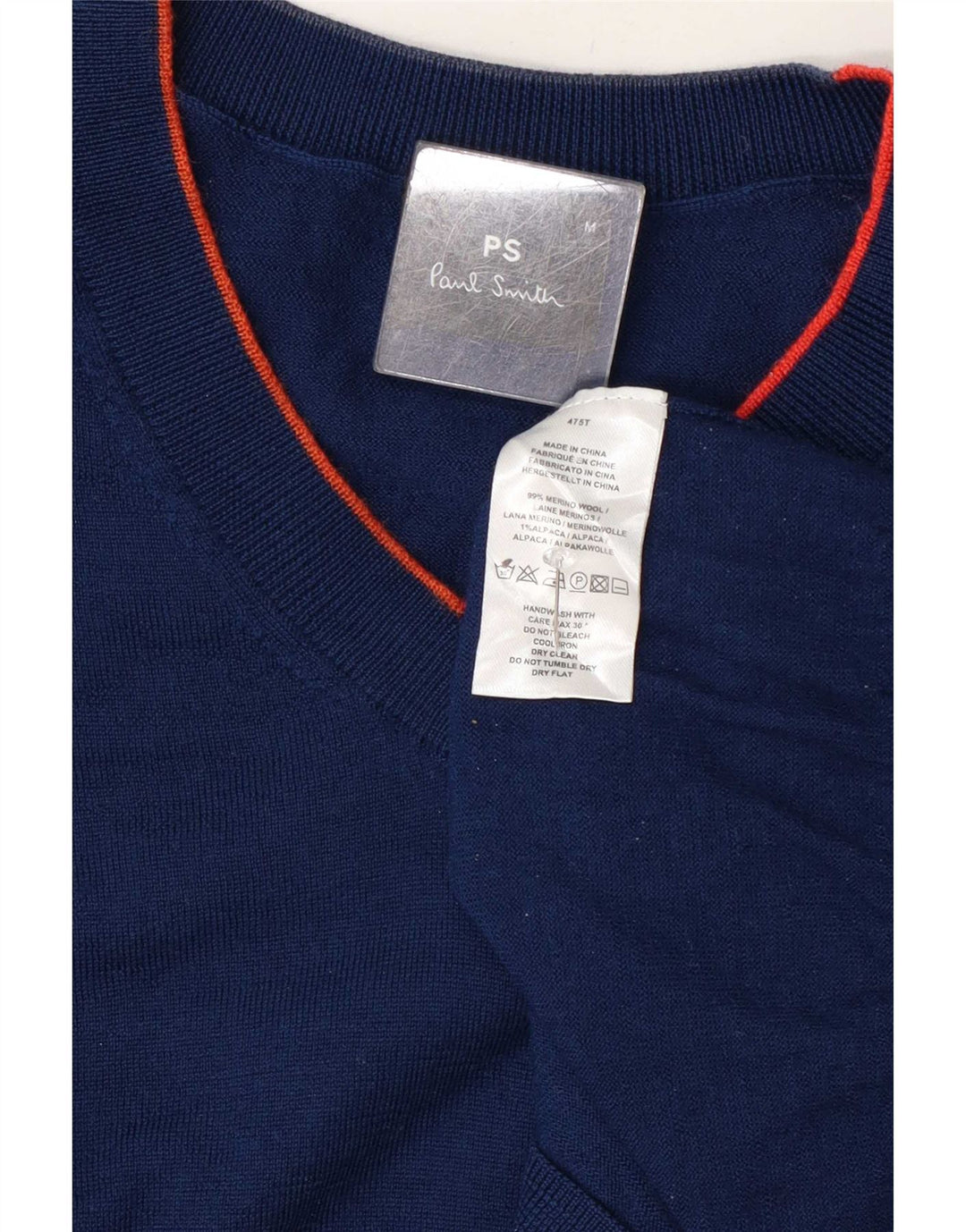 Suéter masculino Paul Smith com decote em V de lã azul marinho médio