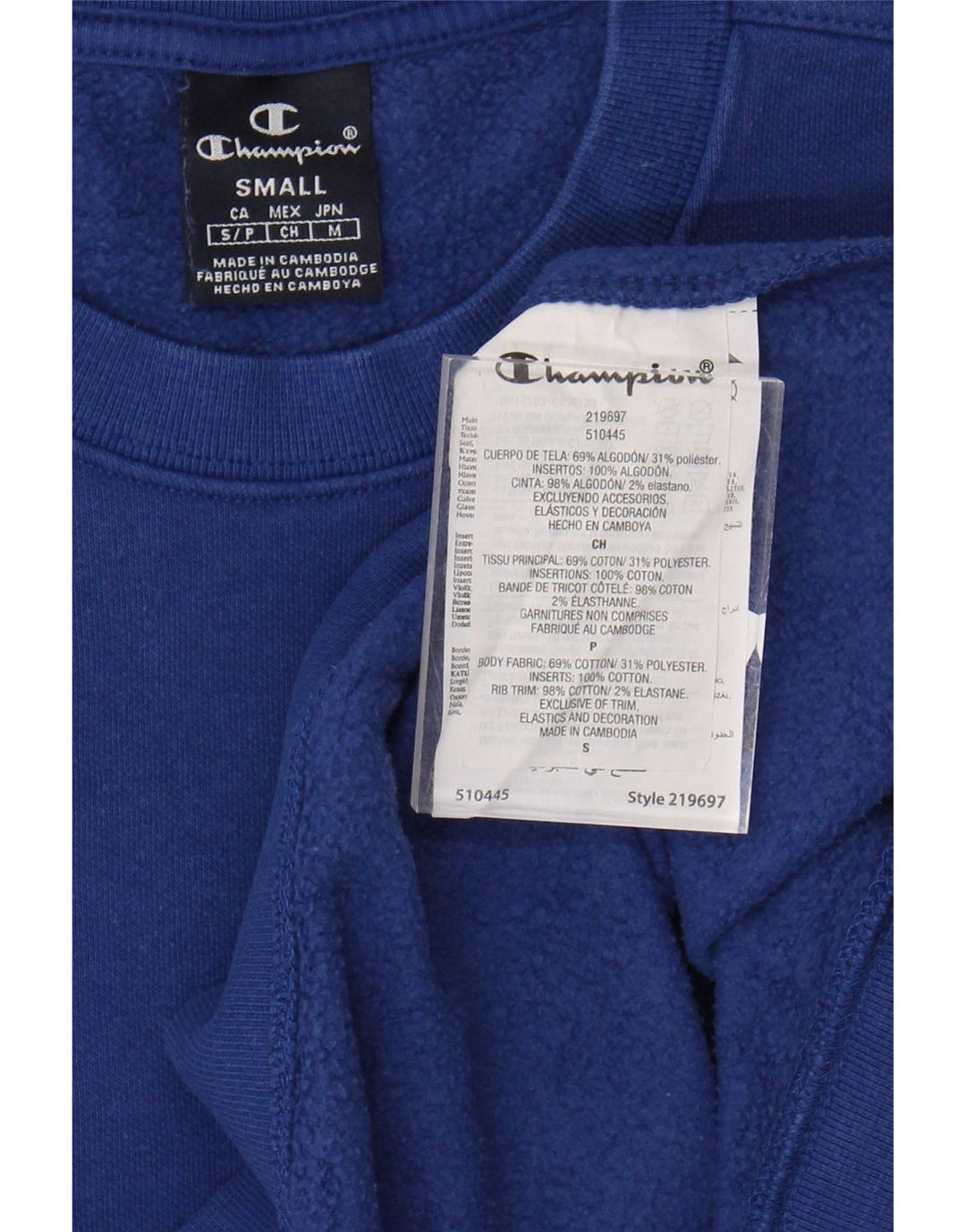 CHAMPION Moletom Masculino Jumper Pequeno Azul Algodão