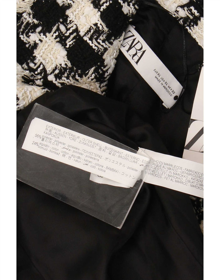 Casaco feminino Zara com peito duplo UK 18 XL preto houndstooth poliéster