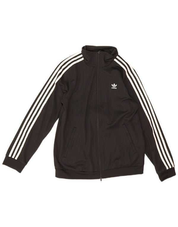 Adidas Womens Tracksuit Top Jacket UK 12 Médio Algodão Preto