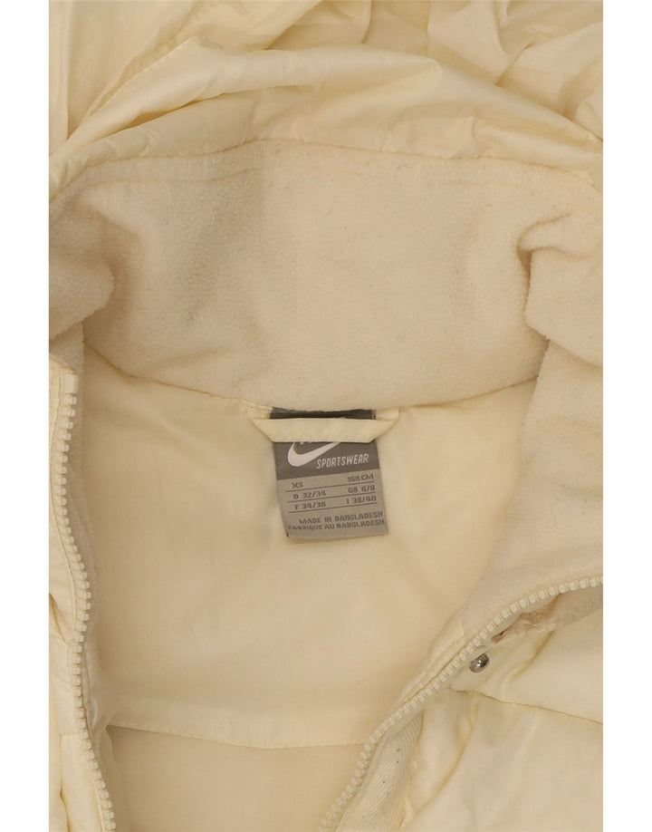 NIKE Womens Hooded Padded Gilet UK 6/8 XS Off White Polyester Vintage Nike and Second-Hand Nike from Messina Hembry 