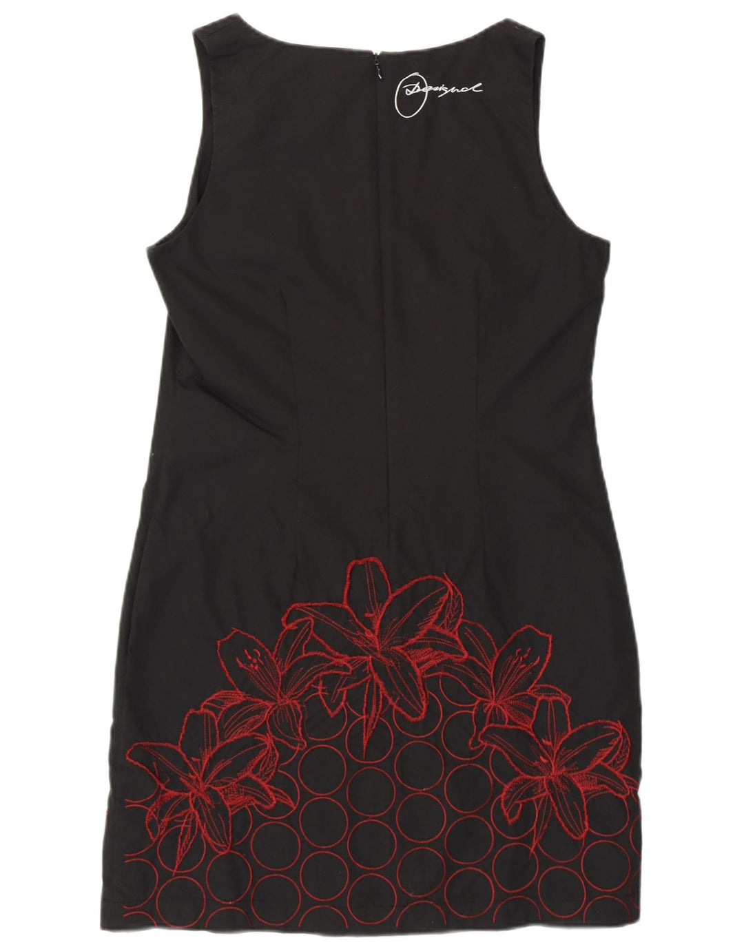 DESIGUAL Vestido feminino sem mangas com bainha UE 40 médio preto floral algodão