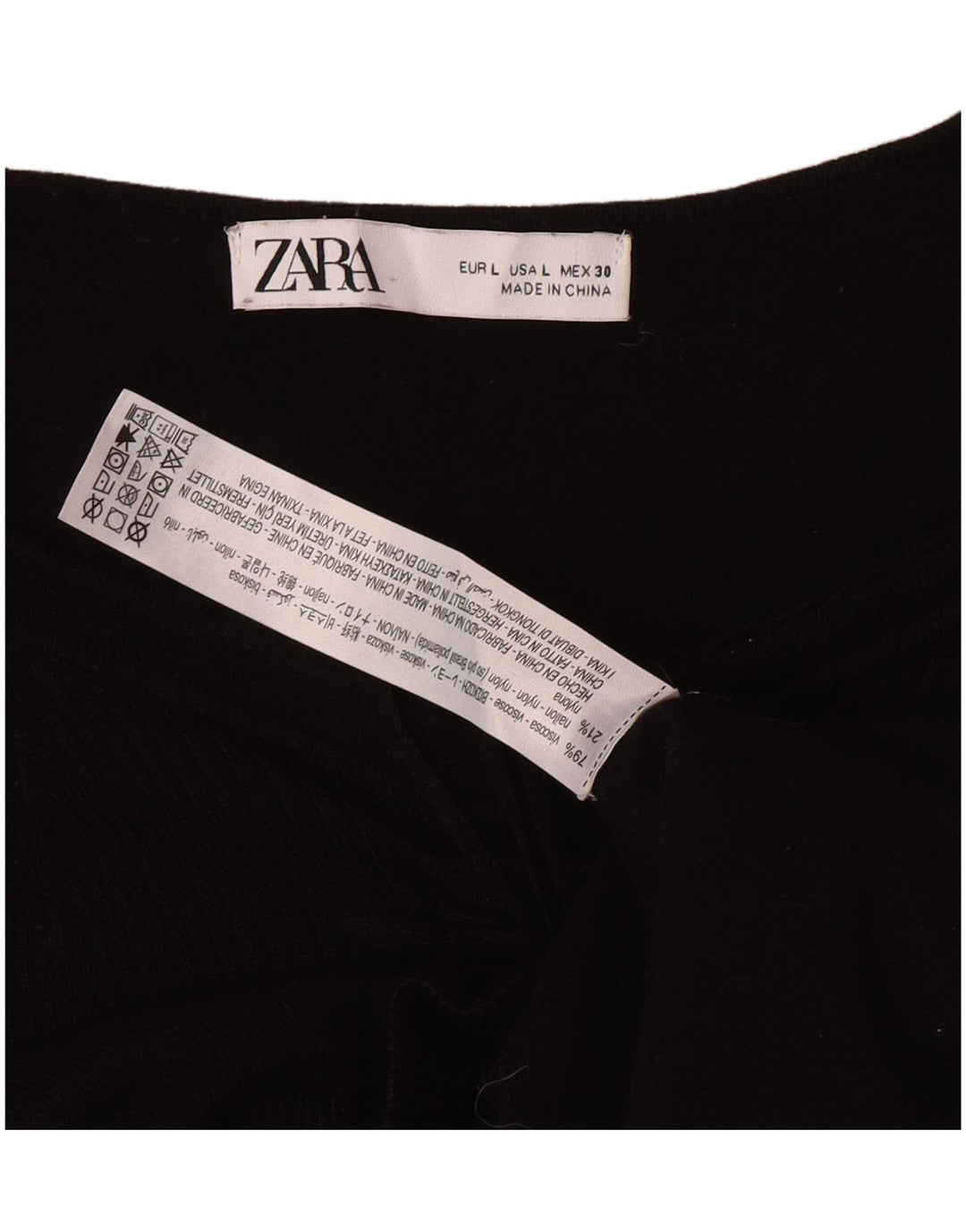 Zara Top curto feminino manga comprida Reino Unido 14 grande viscose preta
