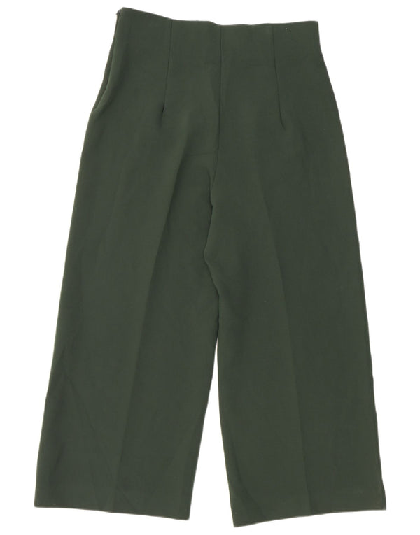 Zara Womens High Waist Wide Leg Cropped Trousers Large W30 L25 Green
