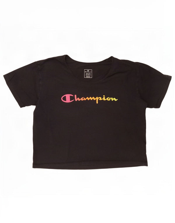 Camiseta feminina Champion Crop Graphic Top UK 14 Médio Preto