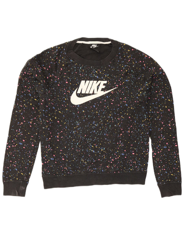 Nike feminino gráfico oversized moletom jumper UK 6 XS preto manchado