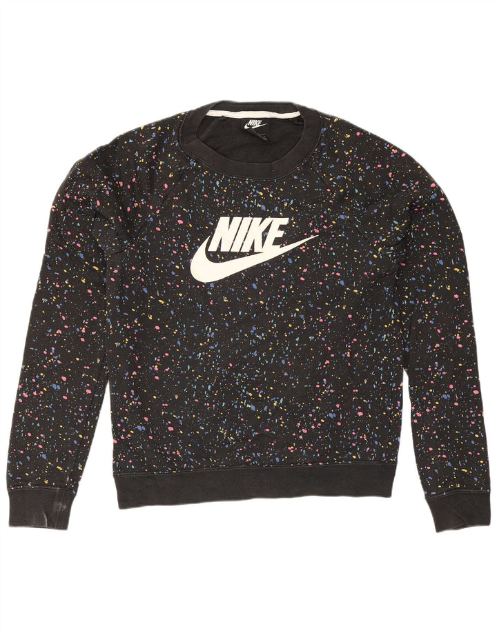 Nike feminino gráfico oversized moletom jumper UK 6 XS preto manchado
