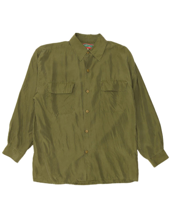 Camisa masculina vintage grande seda verde