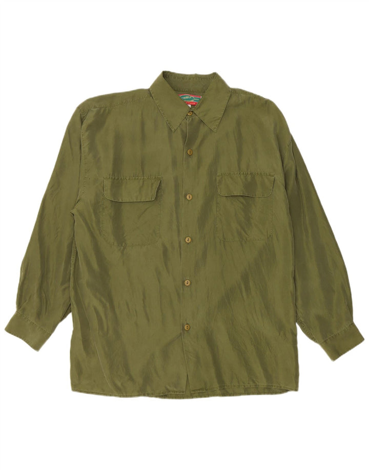 Camisa masculina vintage grande seda verde