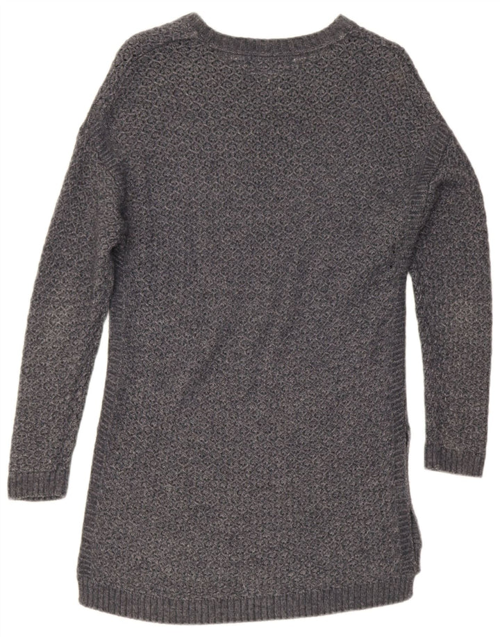 Suéter feminino Fat Face Longline com gola canoa Reino Unido 12 cinza médio