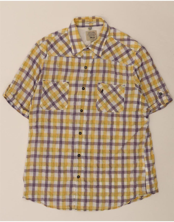 Camisa masculina de manga curta Marlboro Classics 2XL algodão guingão amarelo