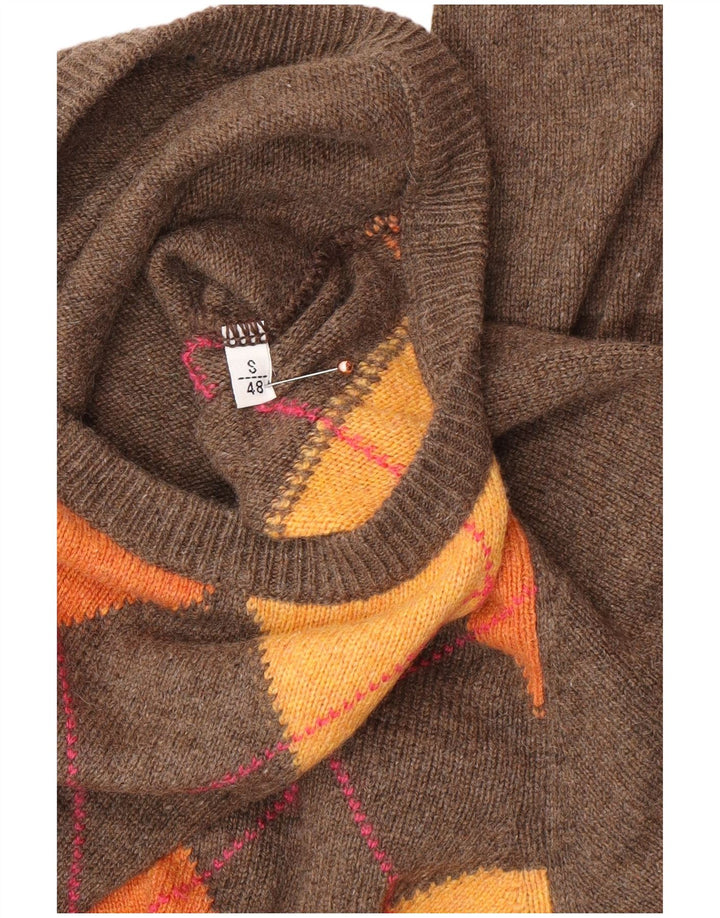 Suéter masculino VINTAGE com gola redonda IT 48 pequeno marrom argyle/diamante