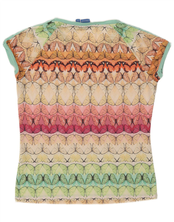 ADIDAS Womens Graphic T-Shirt Top UK 12 Médio Multicolorido Borboleta