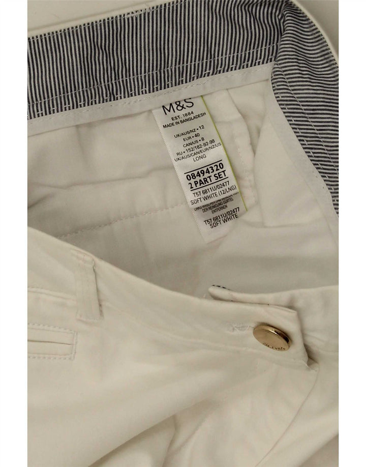 Calça chino reta feminina Marks & Spencer Reino Unido 12 médio W32 L30 branco