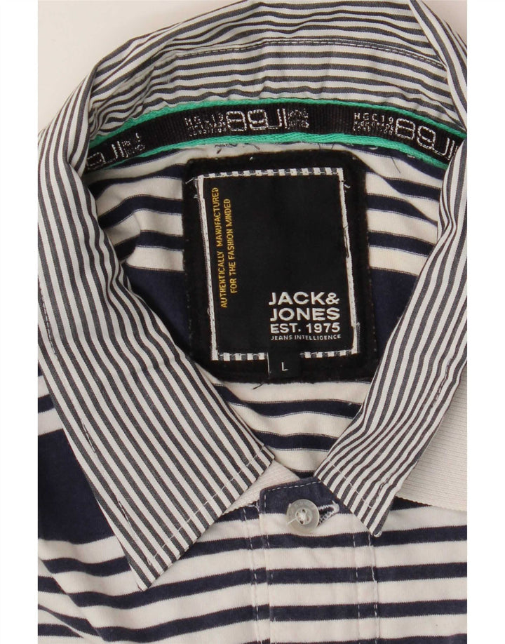 Camisa polo masculina Jack & Jones grande listrada azul marinho