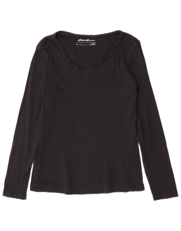 Eddie Bauer Top feminino de manga comprida Reino Unido 10 pequeno algodão preto