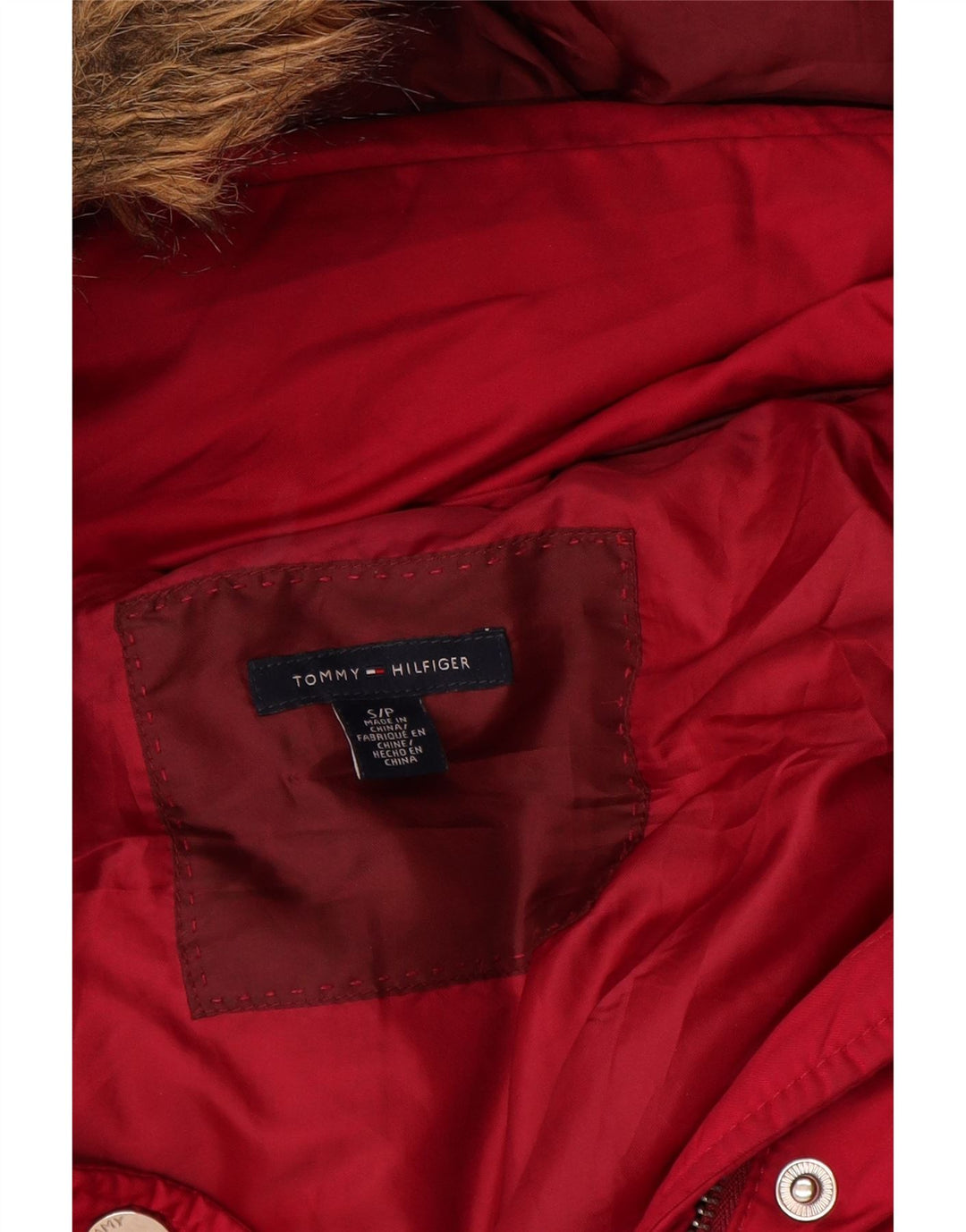 Jaqueta acolchoada com capuz feminina Tommy Hilfiger UK 10 poliéster rosa pequeno