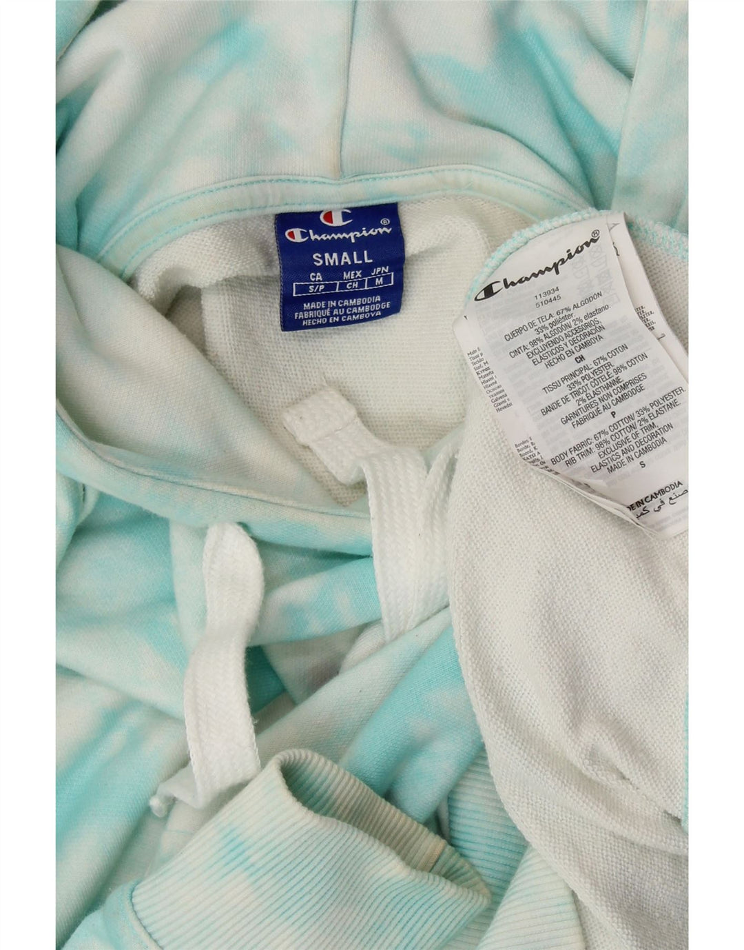 CHAMPION Suéter feminino grande com capuz UK 10 pequeno azul tie-dye algodão