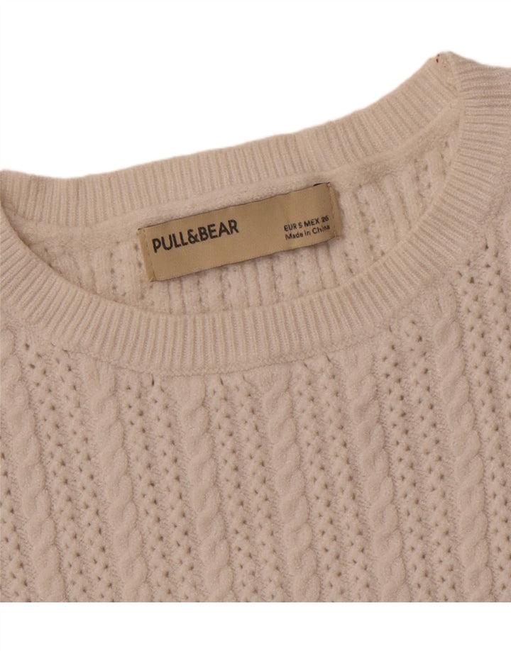 Suéter feminino PULL & BEAR com gola redonda e gola redonda UK 8 pequeno branco