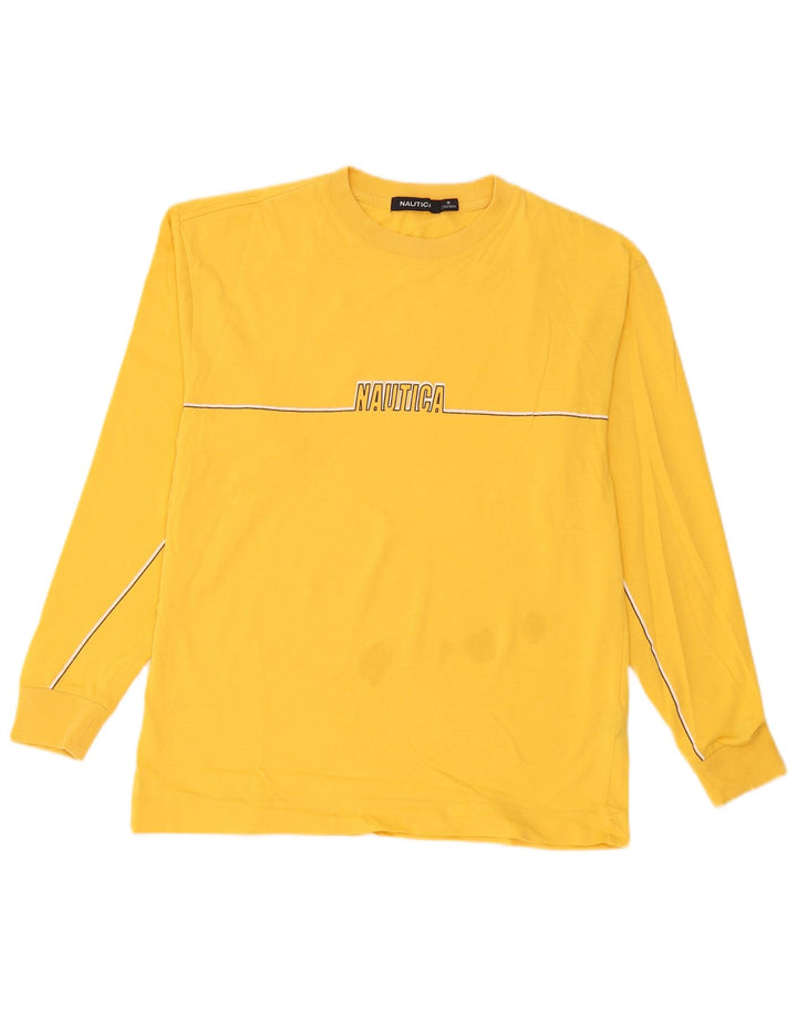 Nautica Mens Graphic Top Manga Longa Pequeno Algodão Amarelo