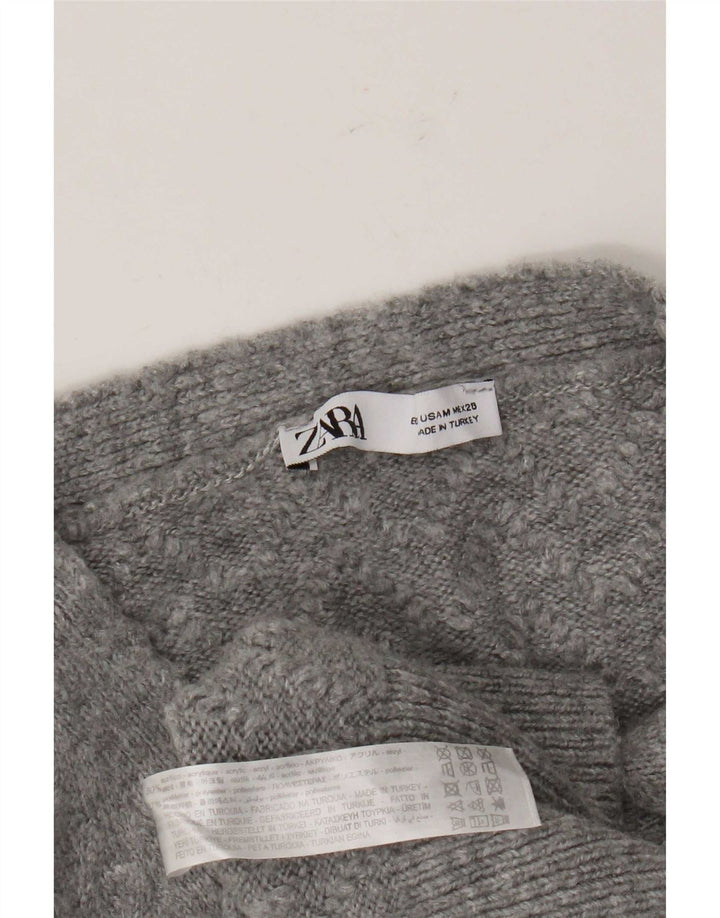 Zara Womens Crop Cardigan Sweater UK 14 Médio Cinza Acrílico