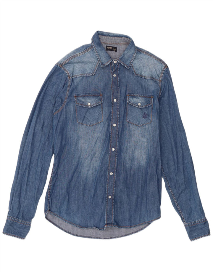 Camisa jeans masculina Rifle grande algodão azul