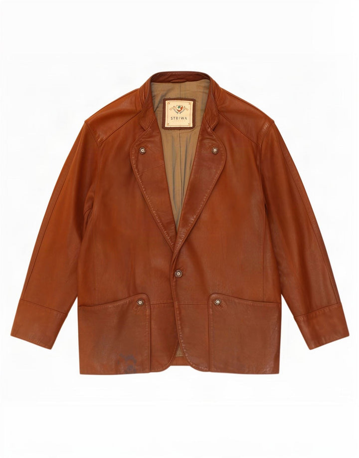 Jaqueta blazer masculina de couro com 1 botão Striwa Reino Unido 40 grande marrom
